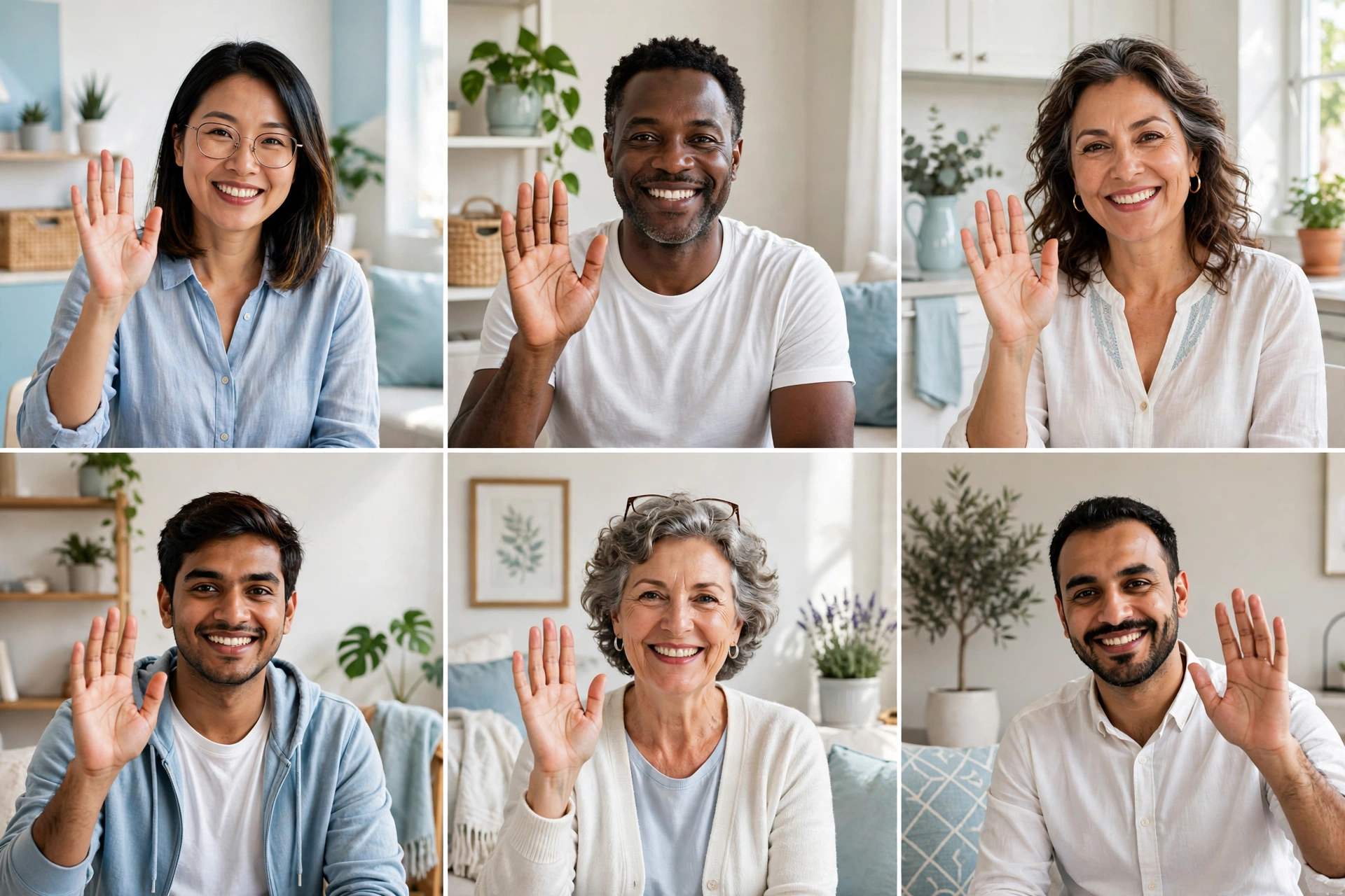 Diverse group waving on a video call