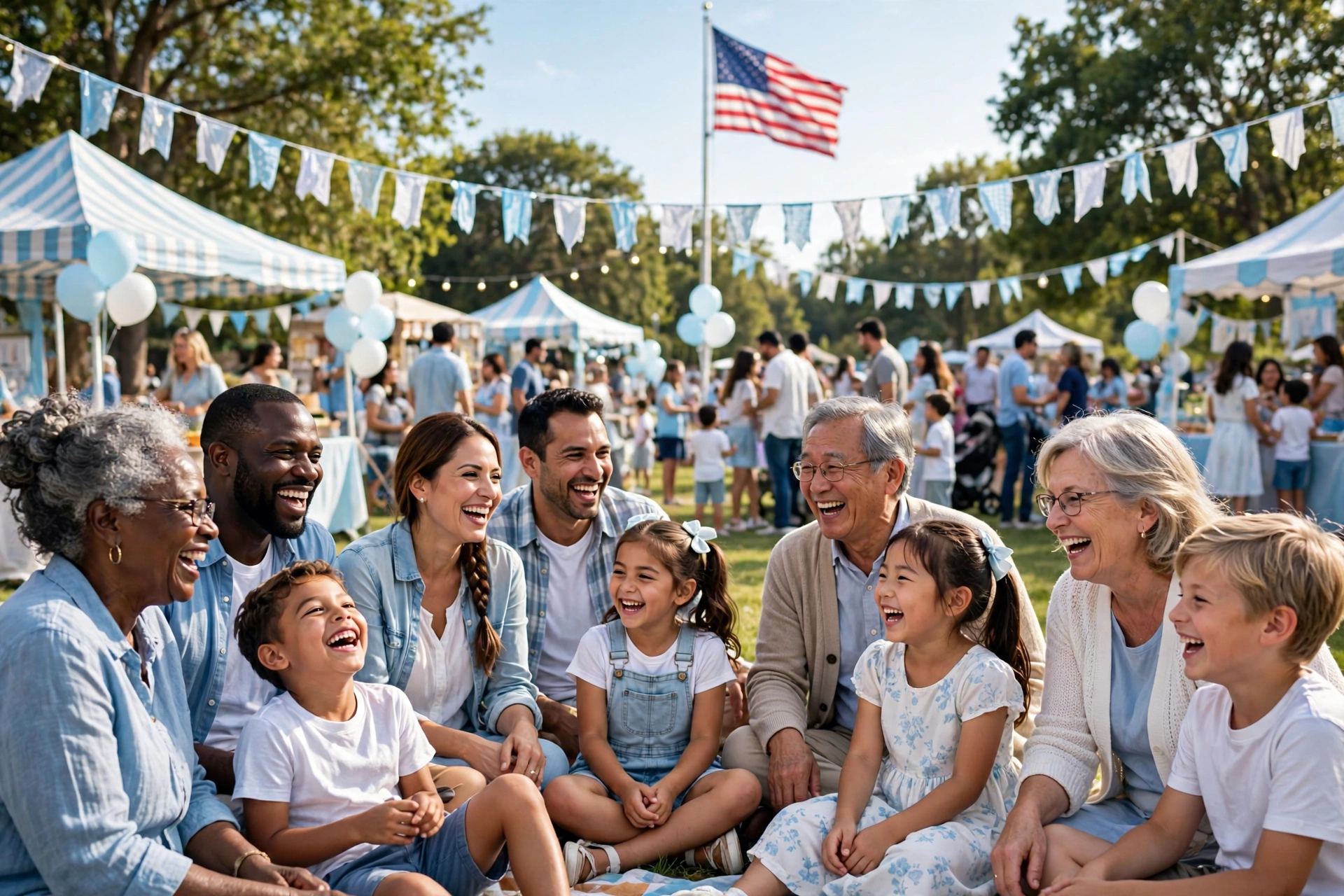 Diverse families enjoying an outdoor community festival