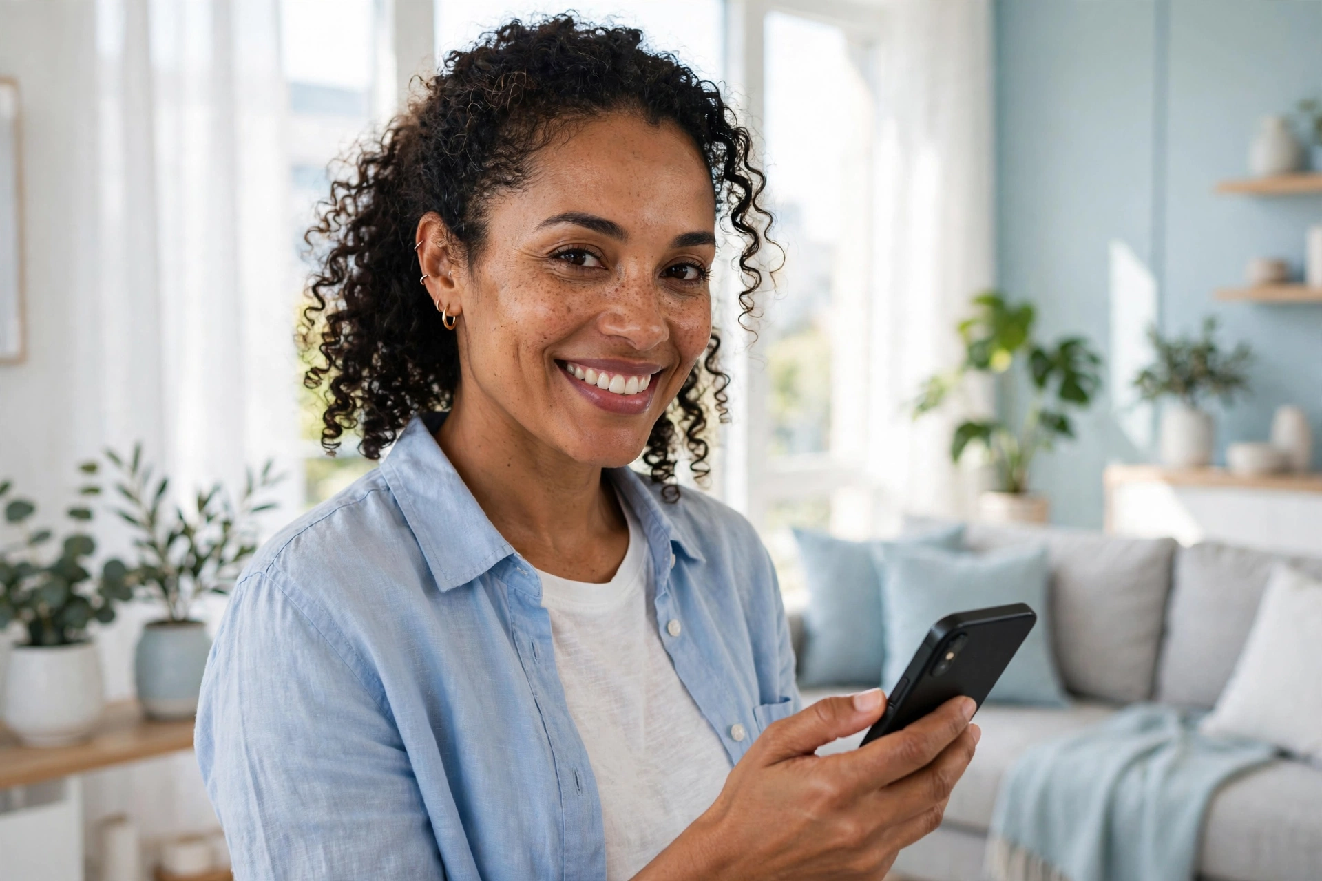 Woman confidently locking her smartphone