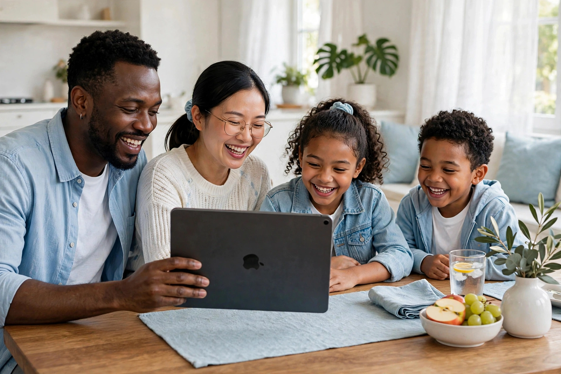 Diverse family video-chatting with grandparents