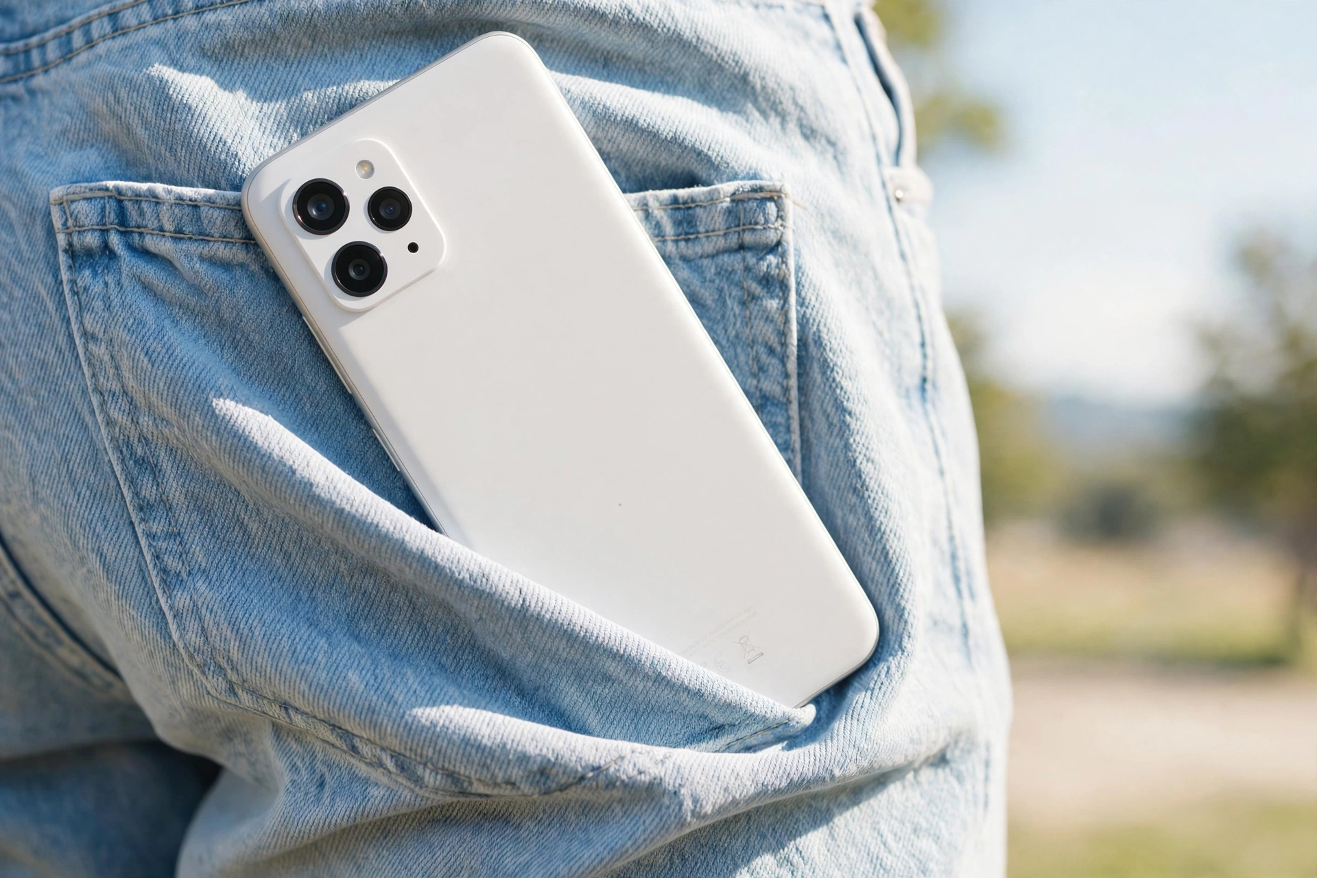 Smartphone sliding into a jeans pocket